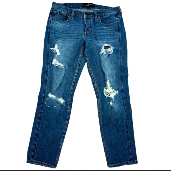 Hollister Rigid Vintage Boyfriend Distressed Medium Wash Button Fly Jeans - Picture 1 of 4